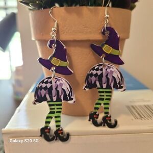 Witch Hat Legs Dangle Earrings Halloween Costume Party Fun Quirky‎